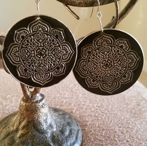 Black and Silver Sun design earrings